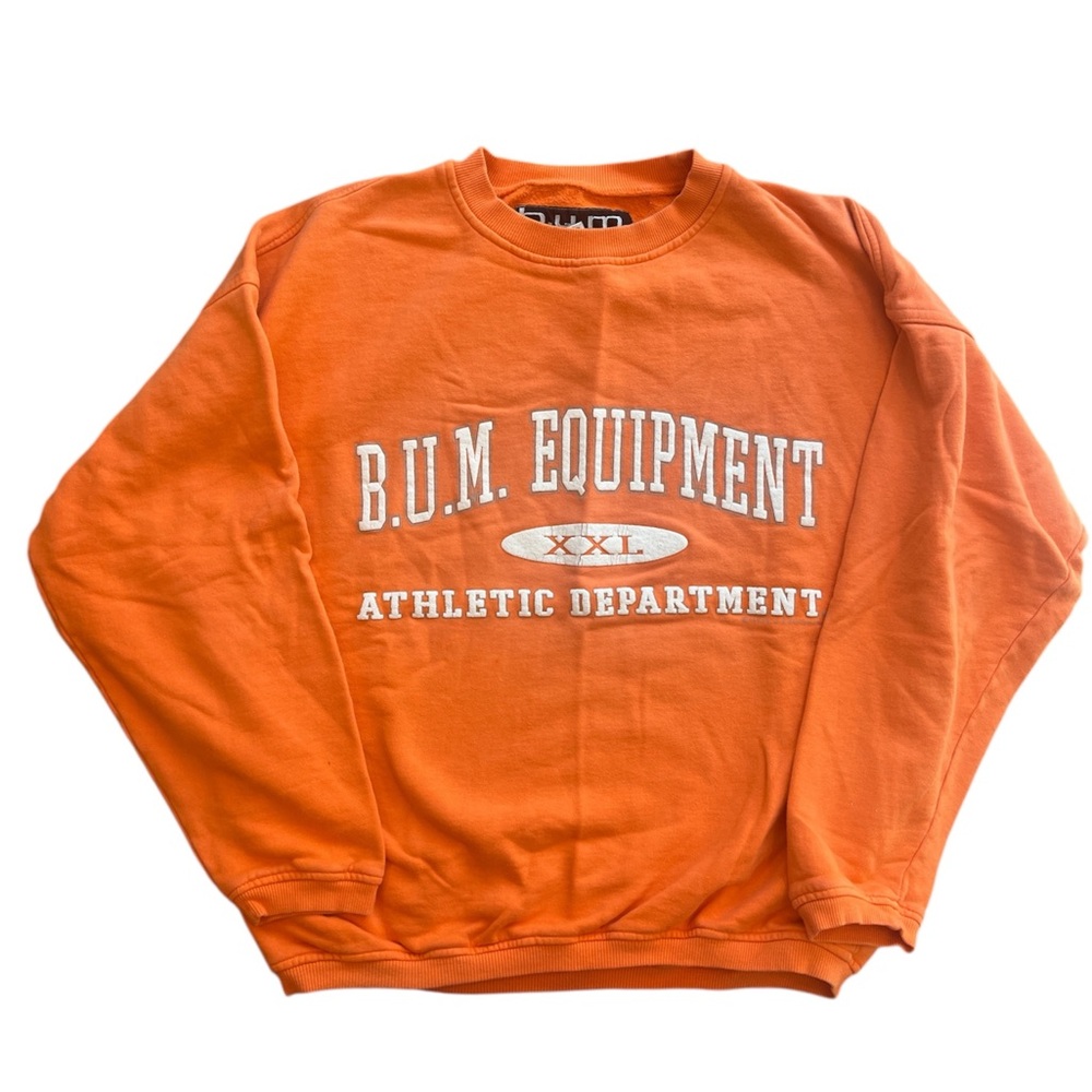 Vintage 90s BUM Equipment Gym Long Sleeve Crew Neck Orange Sweatshirt Mens M